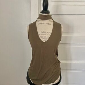 Army green sleeveless choker v neck top